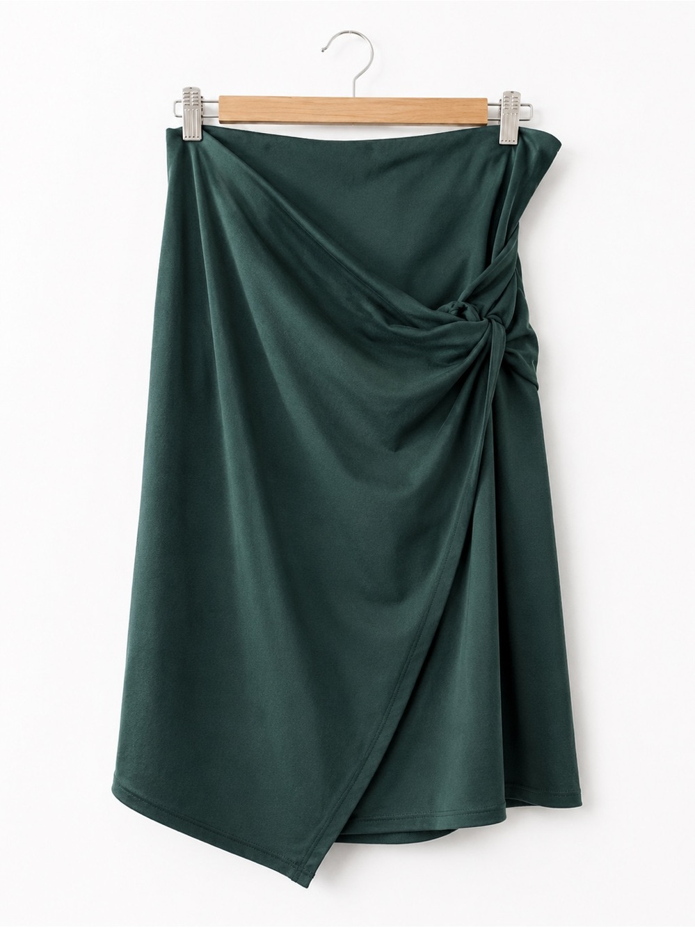 Knot-Detail Dark Green A-Line Skirt